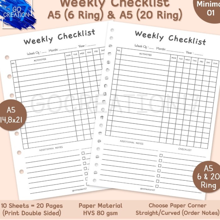 

Amberela - Model Cantik Buku Planner Kertas Binder Weekly Checklist Simple Minim