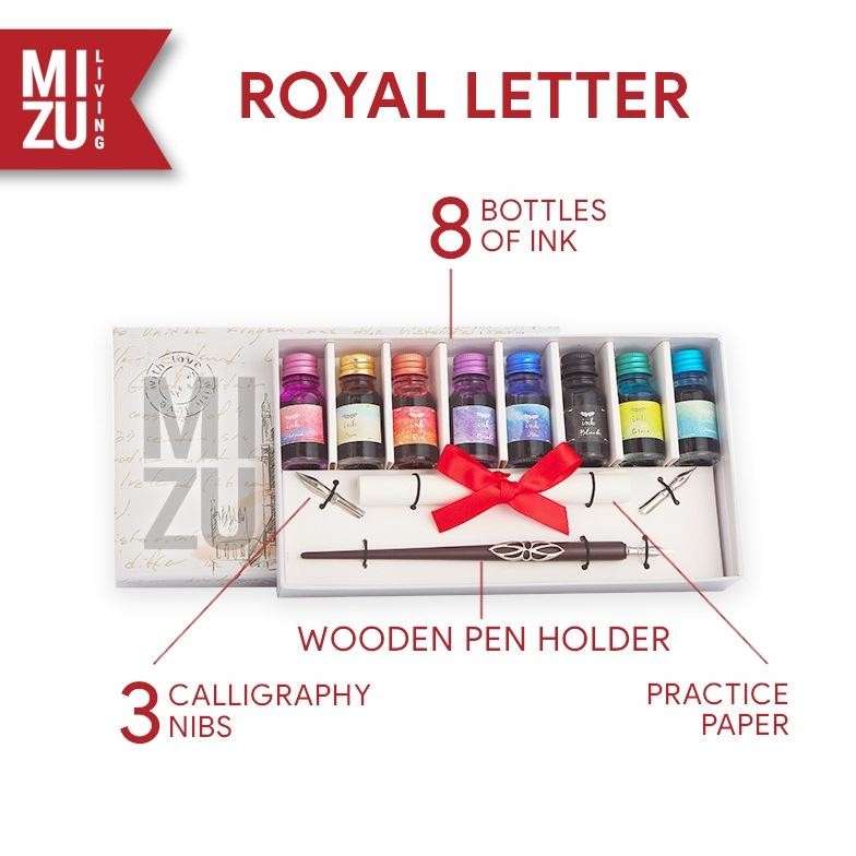 

wwr-76 MIZU BLACKLETTER Calligraphy Set Kaligrafi 1 Pen 11 Steel Nibs 4 Inks Pen Stand Viral