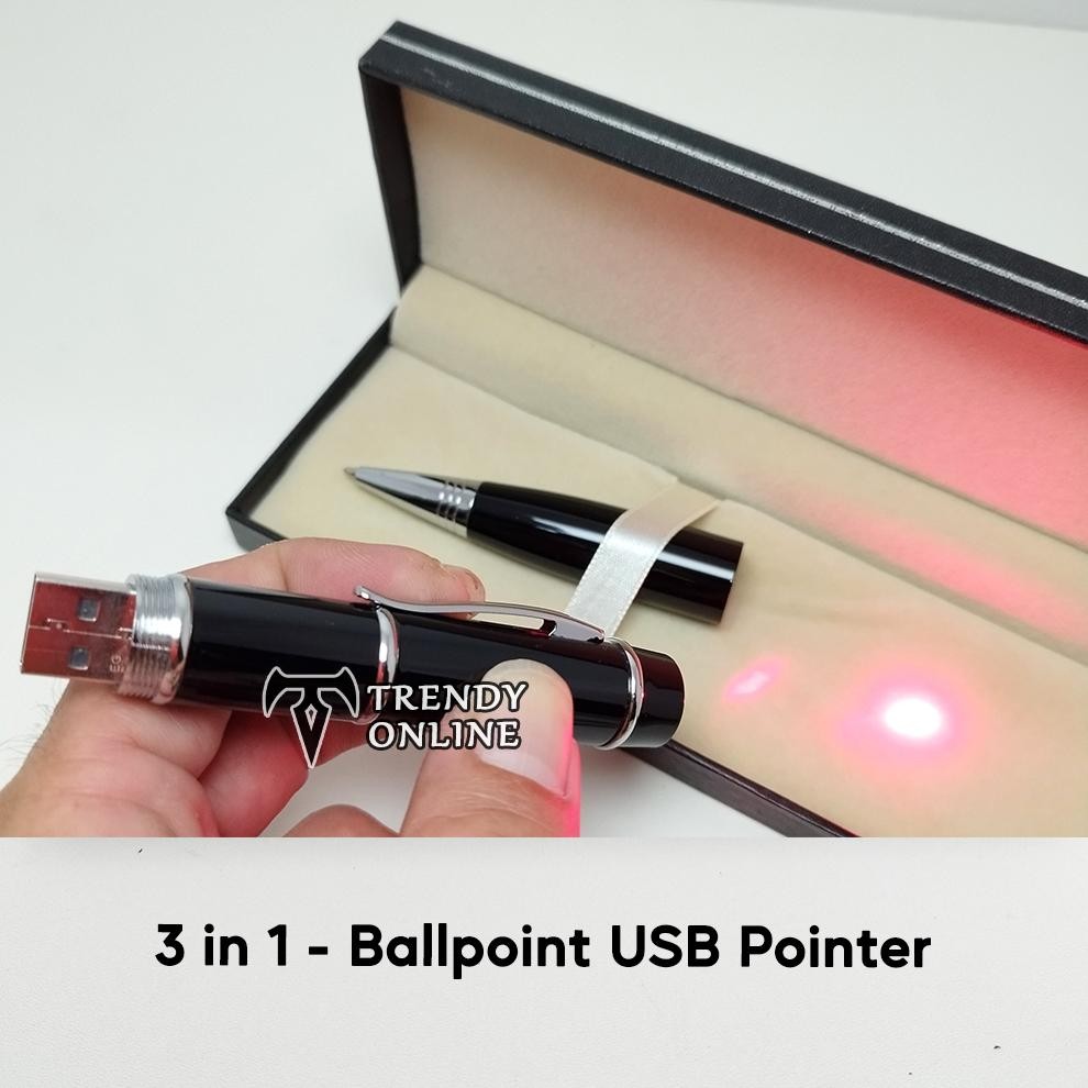

New Ballpoint Pointer USB Multifungsi dengan Box Elegan, 3in1 Bolpoin FREE Cetak Nama | Pen Pointer USB Custom Original