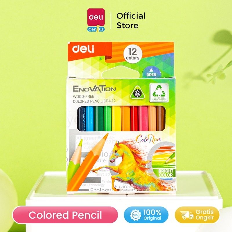 

Deli Coloring Pencil / Pensil Warna Mini 12 Warna Triangular Wood-Free Ramah Lingkungan EC114