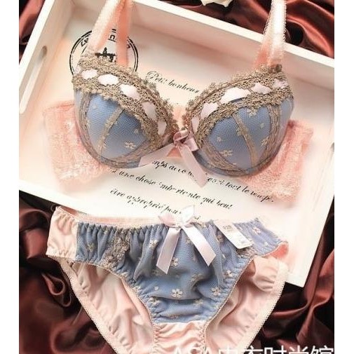 SET BRA CD PANTY BEHA CELANA DALAM PINK CUTE POLKADOT LACE SEXY RENDA HST