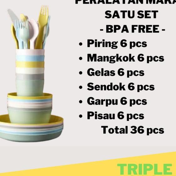 Set Piring Gelas Mangkuk Sendok Garpu Pisau Plastik Makan Anak