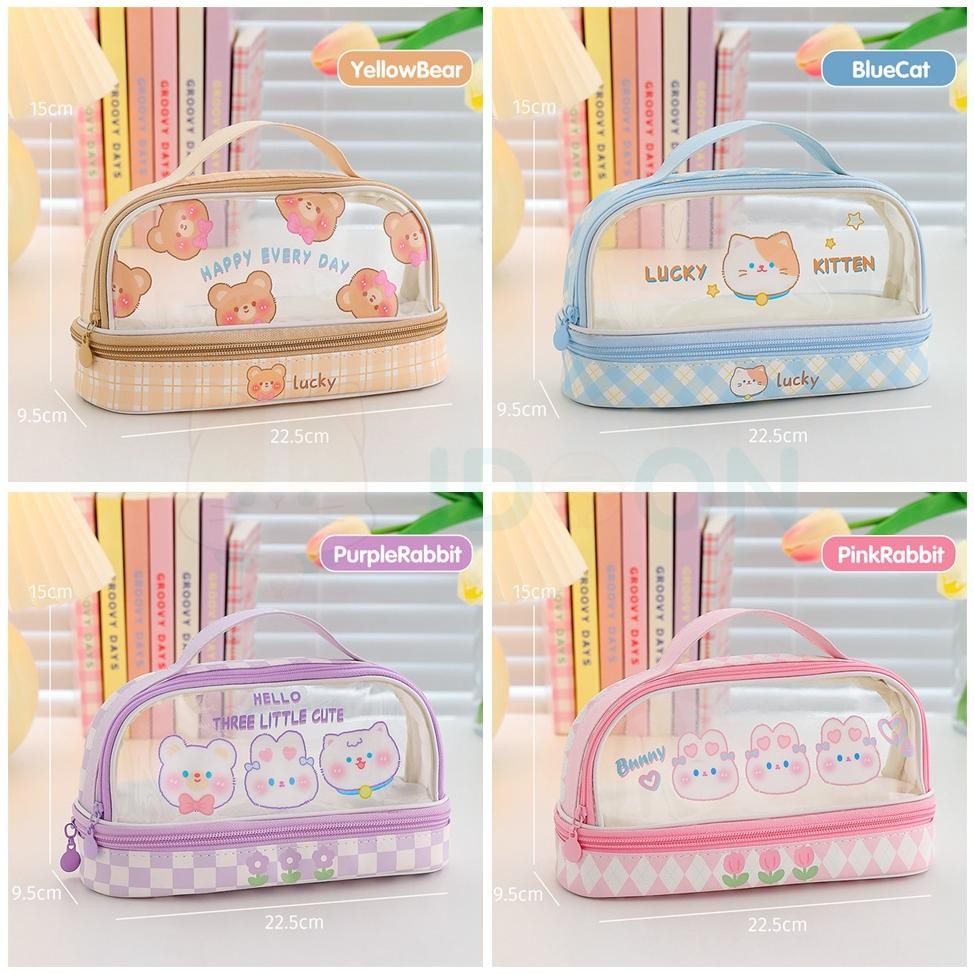 

Buruan Idoon Pencil Case Transparan Korea Tempat Pensil Besar Dua Lapis Kotak Pensil Tempat Pola Hewan Lucu Murah