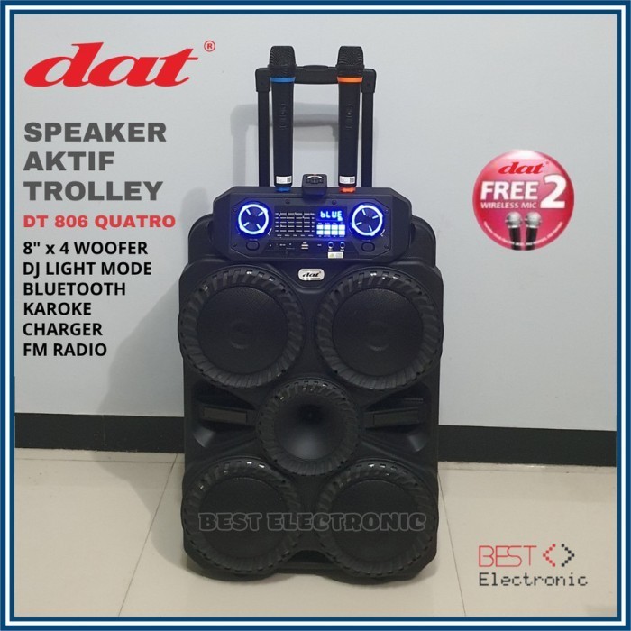 SPEAKER AKTIF PORTABLE 8 INCH DAT DT 806 QUATRO BLUETOOTH TROLLEY FREE 2 MIC DT806