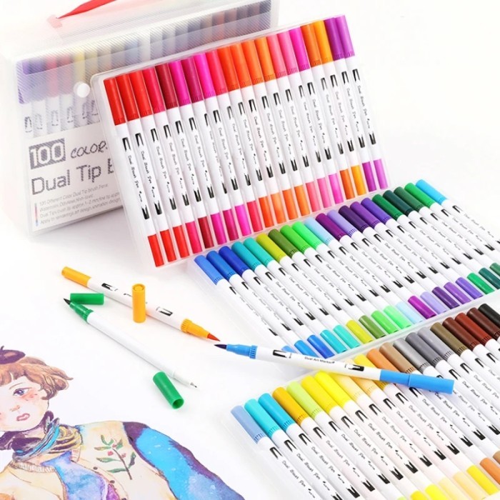 

Terlaris 100 Colors Dual Tip Brush Marker Pen Magicfly Watercolour Lukis Sketsa SALE