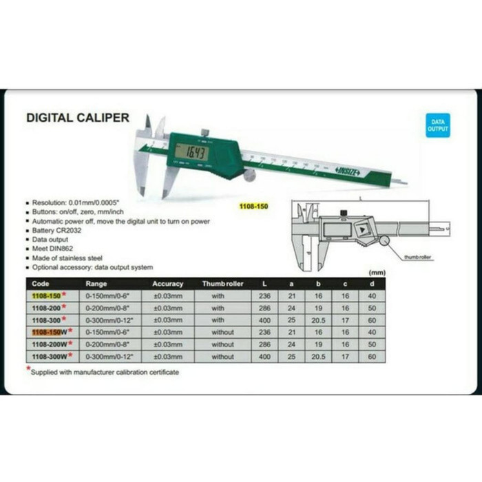 Insize 1108-200 Sigmat Digital Caliper 8"