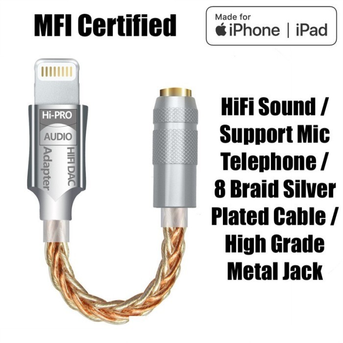 Mfi Certified Hifi Converter Lightning To 3.5Mm Dac Adapter Iphone Mic