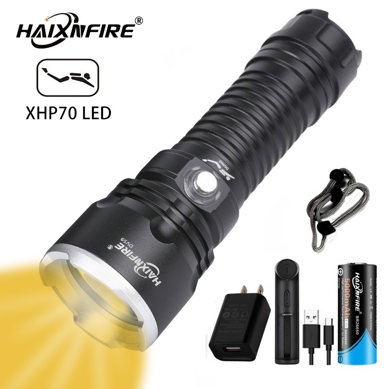 HaixnFire DV59 Senter Selam Lampu Kuning XHP70 Lampu Tahan Air 5000 Lumen Senter Selam Scuba |9DF0EC
