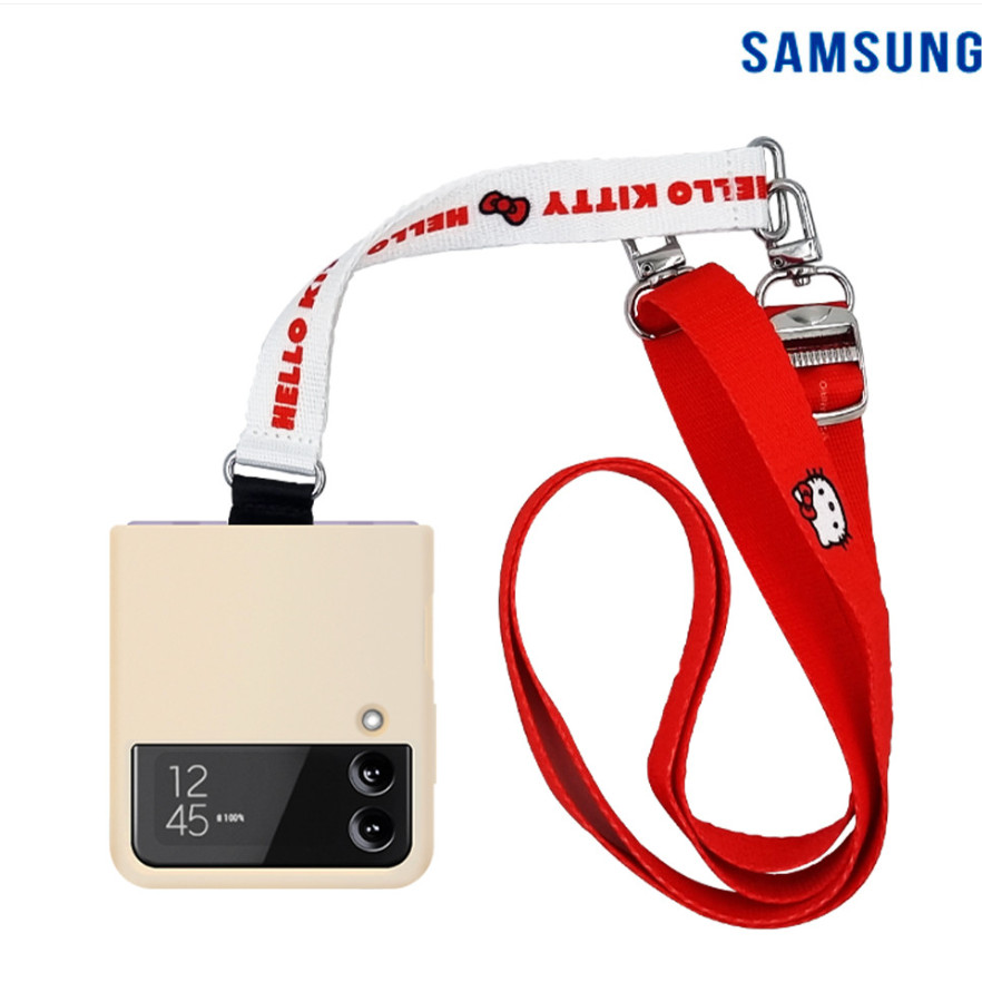 Samsung kolaborasi tali ganda kompatibel untuk galaxy z flip 4 penutup silikon dengan cincin / kitty