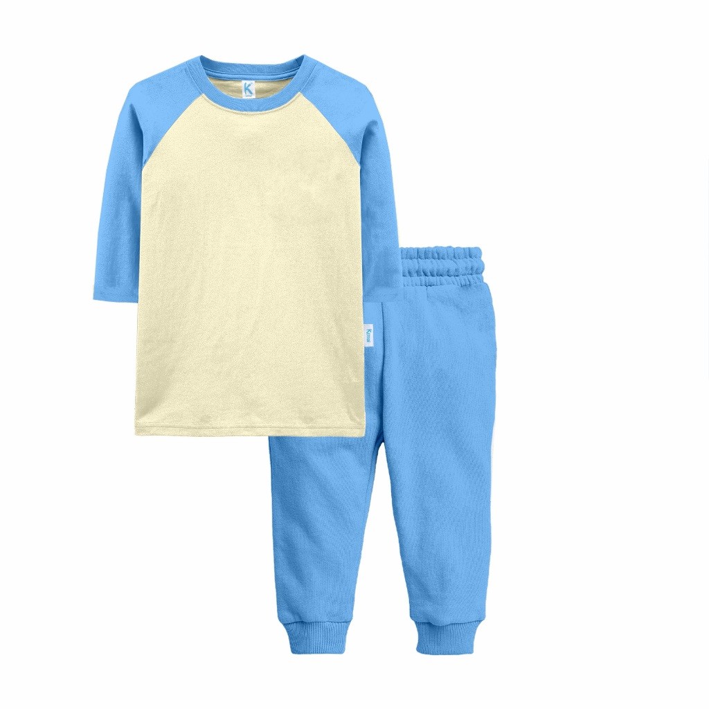 Nino Kaos Setelan  Lengan Panjang Raglan Anak Baju Anak Laki Laki Perempuan Basic cream Polos