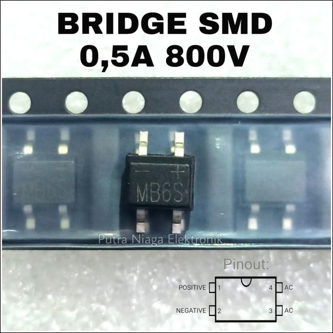 Diskon (2) Dioda Bridge SMD MB6S 0,5A 800V putr4n dijamin