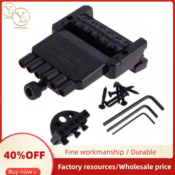 1 Set 6 String Saddle Headless Guitar Bridge Tailpiece Hitam untuk Penggantian Suku Cadang Gitar Lis