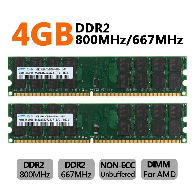 Samsung AMD 8GB (2x4GB) 800MHz 667MHz DDR2 Memori Desktop RAM 1.8V 240Pin DIMM PC2-6400 / PC2-5300 R