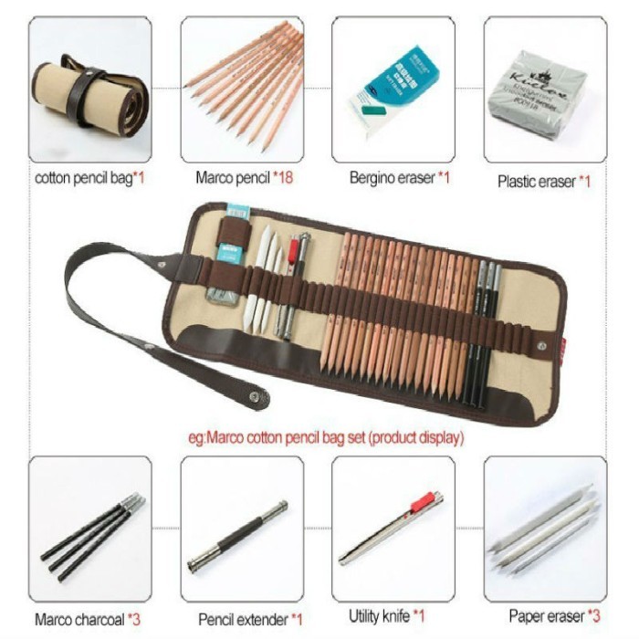 

promo! 25PCS Pencil sketch art drawing tool art supplies pencil painting canvas bag set free