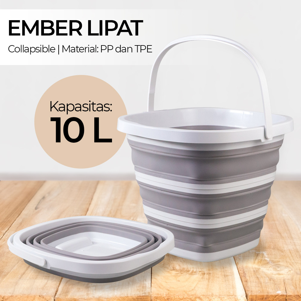 

Ember Lipat Water Bucket Foldable Collapsible 10L - ST362 - Gray | Ember Air | Nusantara Mall