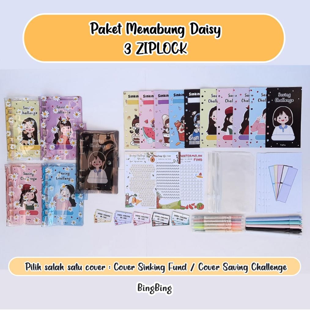 

Best Seller [3 ZIPLOCK] Paket Binder Menabung BASIC A6 6 Ring (6 Lubang) Daisy Color Ring Murah