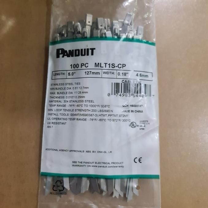 

[ R.A.B ] Panduit Stainless Steel Cable Ties Mlt1S-Cp Mlt1S 304 Kabel Tie 1 Pack 100 Piece Panjang 127Mm 12.7Cm 5 Inch Lebar 4.6Mm 0.18 Inch