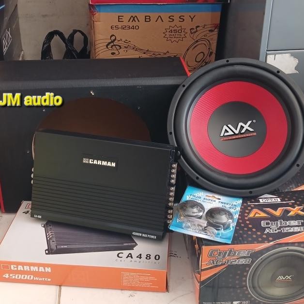Paket Audio Mobil,Power 4Ch Carman,Sub 12In Avx,Box 12In,Bonus Twiteer