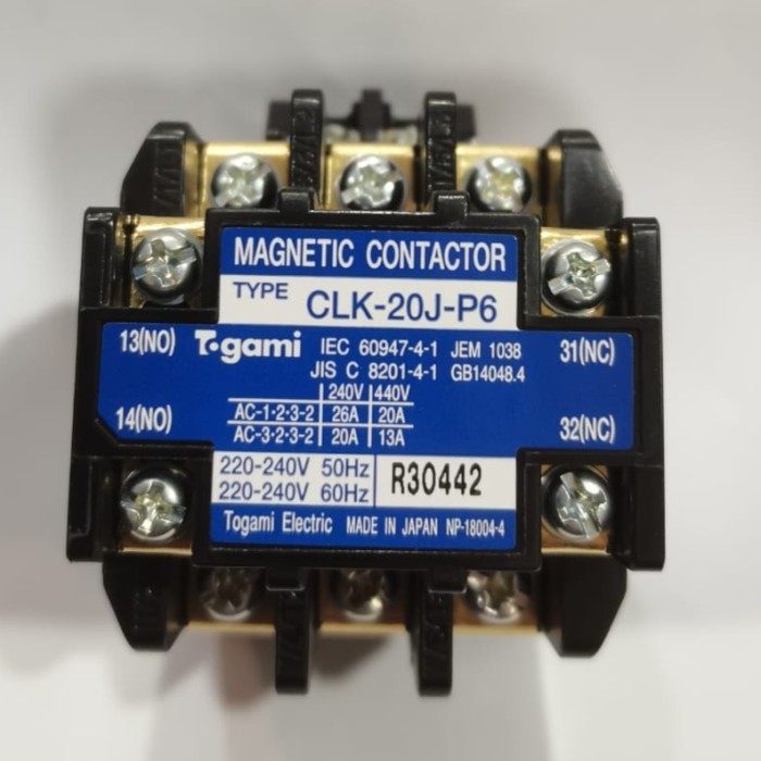 TOGAMI, CLK-20J-P6, Magnetic Contactor 220V (CLK20JP6 CLK20J 220 volt)