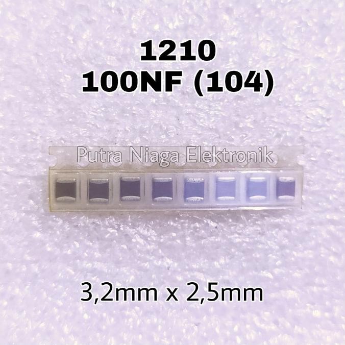 Murah (10) Kapasitor SMD 1210 100NF 100N 104 0.1uF Ukuran 3,2mm x 2,5mm putr4n Juara