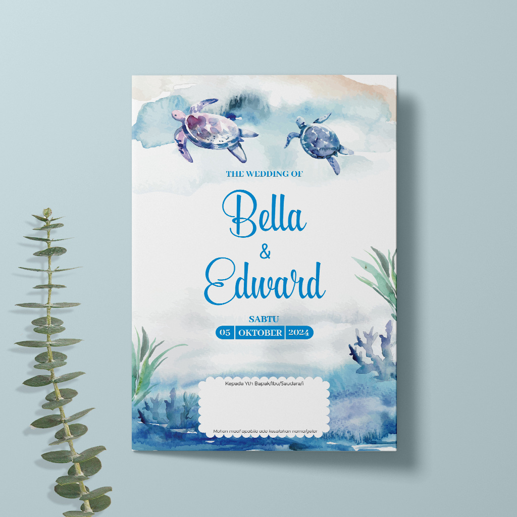 Undangan Aesthetic – Undangan Biru Pernikahan Simple Laut, Undangan Lucu Unik Minimalis Kekinian