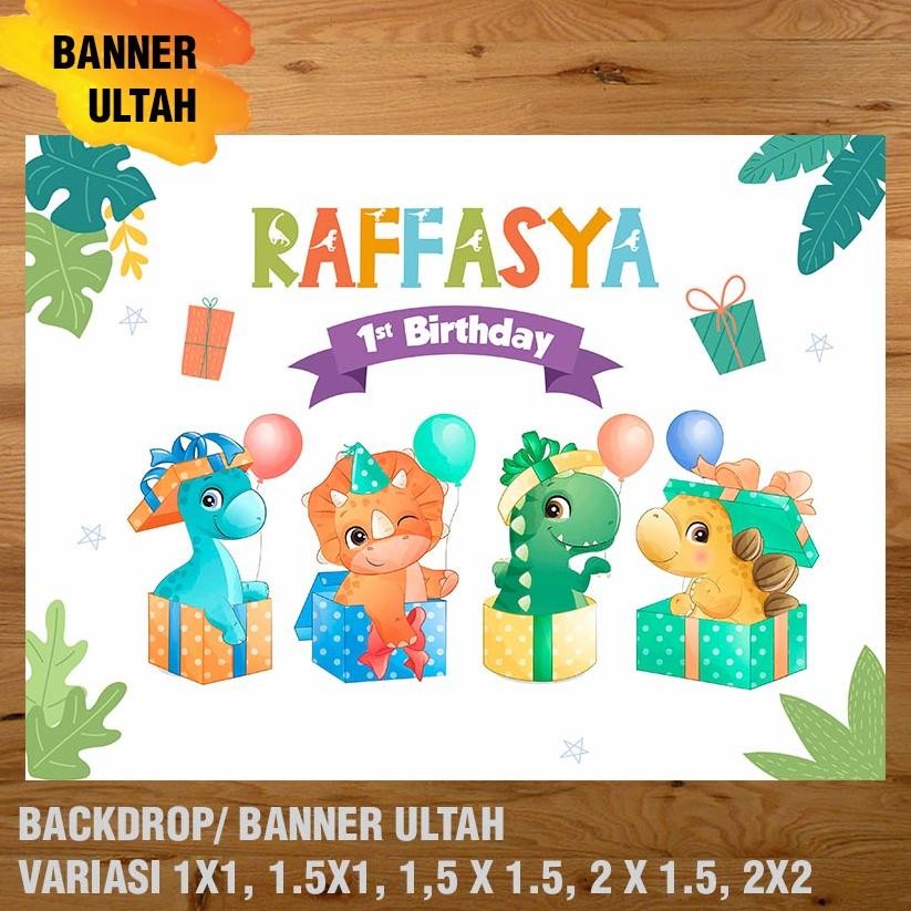 TERMURAH DINOSAURUS BANNER/ BACKDROP/ SPANDUK ULANG TAHUN UL-TAH ANAK tia-111