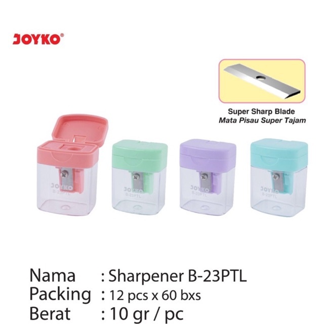 

Rautan B23PTL / Sharpener / Kerukan / Serutan / Peruncing B-23PTL warna Pastel Joyko