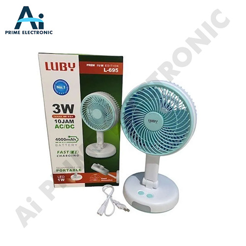ORIGINAL LUBY L-695 Kipas Emergency + Lampu Kipas Meja Cas Portable