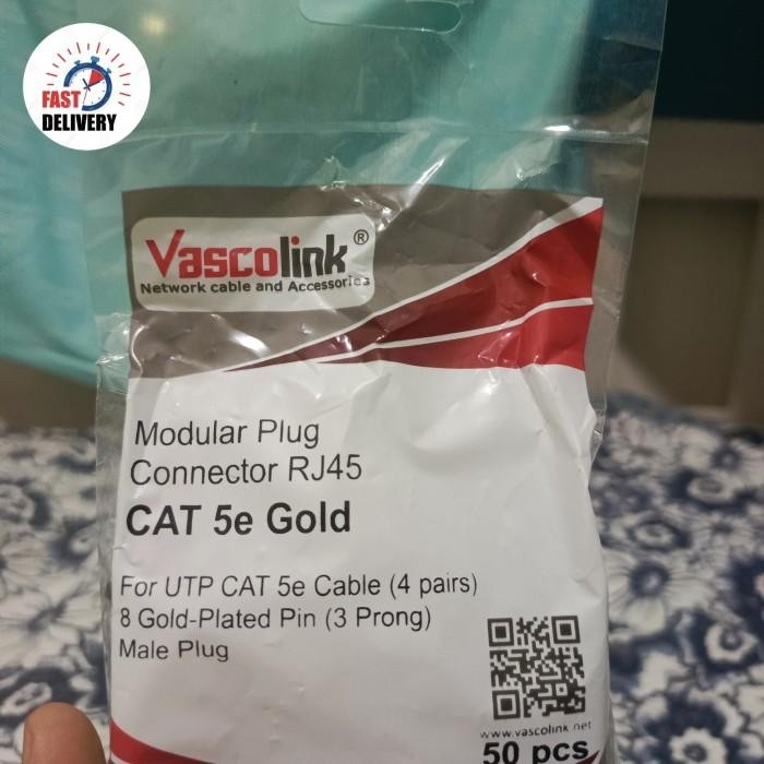 MODULAR PLUG CONNECTOR RJ45 CAT 5E GOLD CAT5E VASCOLINK ISI 50 /pack