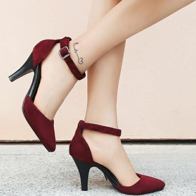 Sepatu Wanita Merah Maroon Hak Tinggi High Heels 7Cm Fr04 Sepatu Cewek Pesta Kerja Kantor Kondangan 
