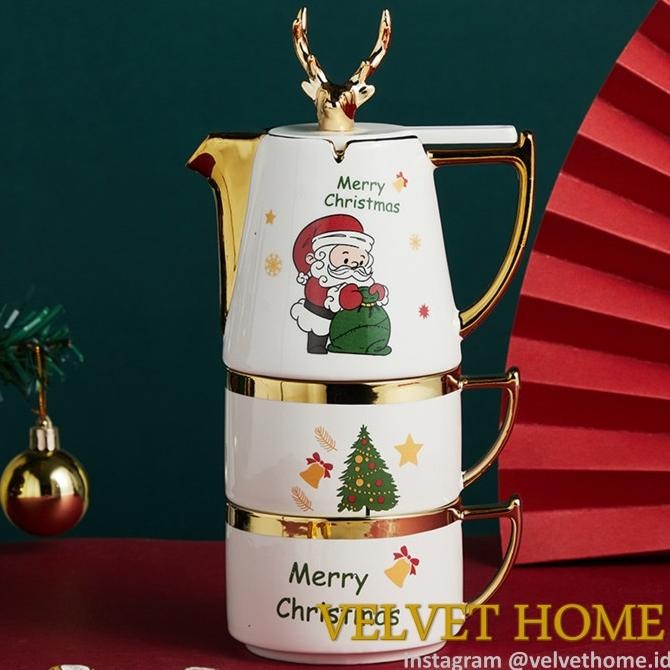 

Hampers Teapot + 2 cangkir teacup gelas Santa Claus natal kado parcel HS7