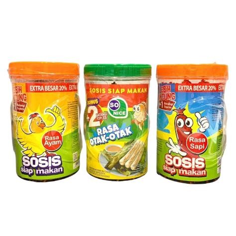 

SOSIS SO NICE SIAP MAKAN RASA AYAM / SAPI / OTAK-OTAK 525gr / 1 toples isi 24