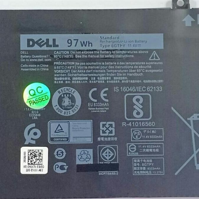 Baterai Dell 6Gtpy-97Wh Original Baru
