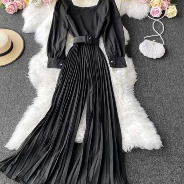 Jumpsuit Celana Panjang Wanita Plisket Pleated Prisket Mewah Pesta