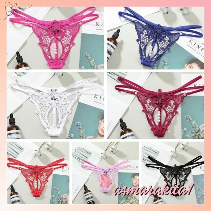 WANITA CELANA DALAM TRANSPARAN LACE BORDIR CD MUTIARA G STRING C- BY ASMARA KITA FENOMENAL