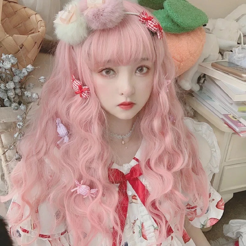 Wig untuk WanitalolitaRambut Palsu Keriting Panjang, Rambut Palsu Kecil Keriting PendekcosKepala Set