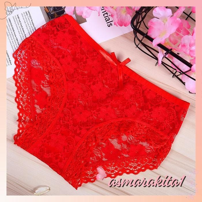 CELANA DALAM WANITA SEXY CELANA RENDA TRANSPARAN C  - MERAH, L BY ASMARA KITA ISTIMEWA