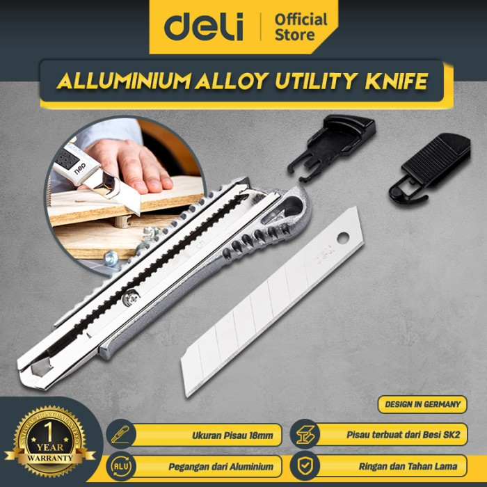 

Deli Alluminium Alloy Utility Knife / Cutter Alumunium 18mm Pisau SK2 EDL4255