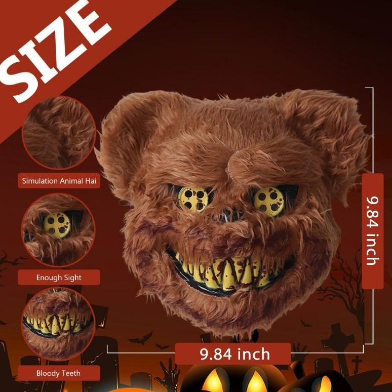 UYT Topeng Beruang Seram Kostum Halloween Berdarah Monster Seram Halloween TERLARIS