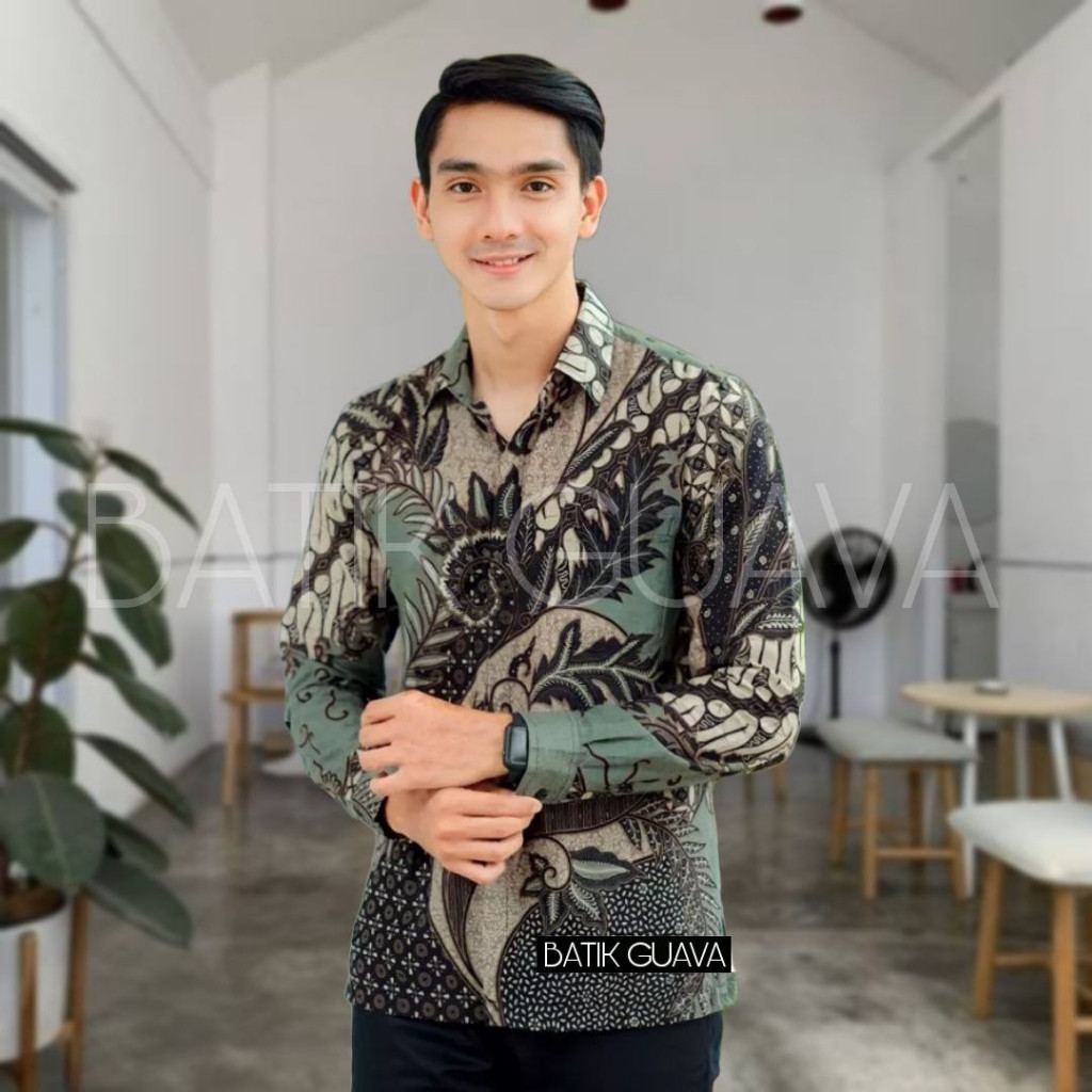 Batik PNS BAJU BATIK PRIA LENGAN PANJANG HIJAU SAGE MODERN READY M L XL XXL SERAGAM BATIK