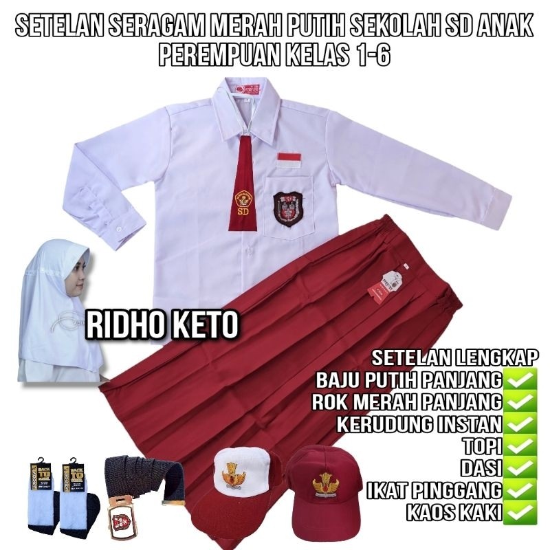 Baju Anak Perempuan setelan seragam merah putih sekolah SD anak perempuan baju lengan panjang rok