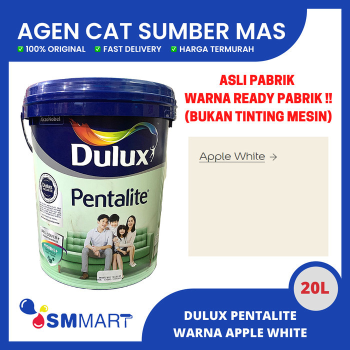 CAT TEMBOK INTERIOR PREMIUM DULUX PENTALITE WARNA APPLE WHITE 20 L