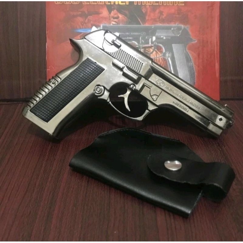 Termurah Korek Api Pistol Matches Bareta silver 608 FULL BESI free sarung