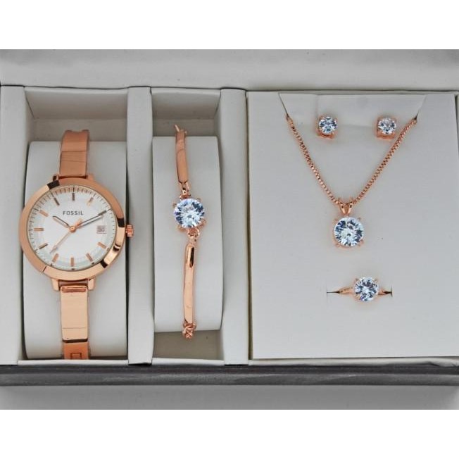 Jam Tangan Wanita Fossil Paket Plus Gelang Cincing Anting Kalung