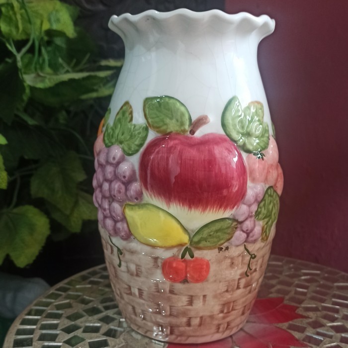 VAS BUNGA / GUCI KERAMIK ANTIK JEPANG VINTAGE PECAH SERIBU LANGKA 21CM
