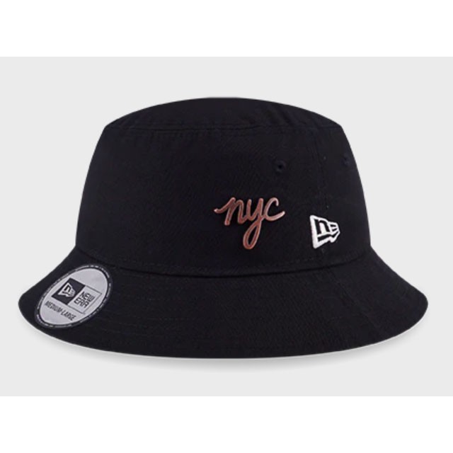 Jual Topi New Era Nyc Metal Badge Bucket Hat Unisex Black Original *Best Seller
