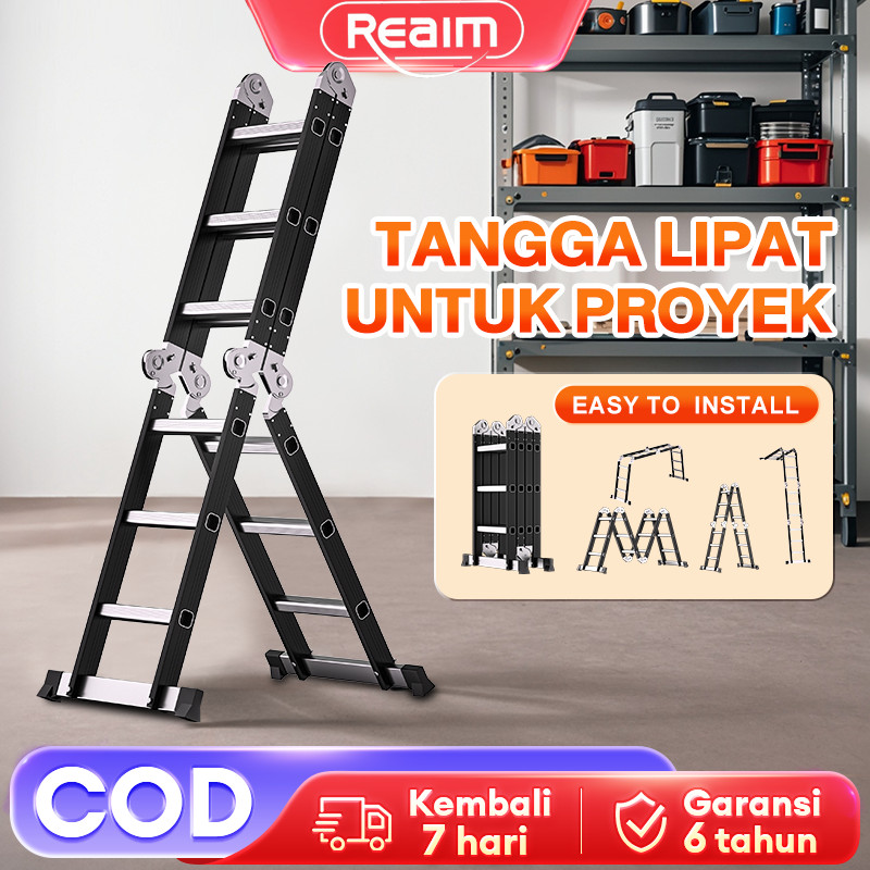 REAIM Tangga Lipat Aluminium Paduan Aluminium Teleskopik Tangga Teleskopik Multifungsi Tangga Lipat