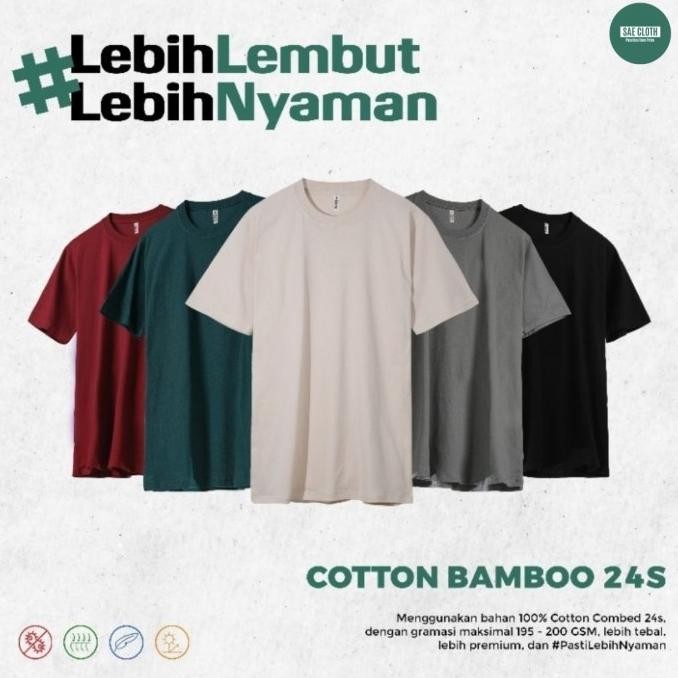 Hemat Kaos Polos Cotton Bamboo 24S Anti Bakteri Katun Bambu Premium 24S