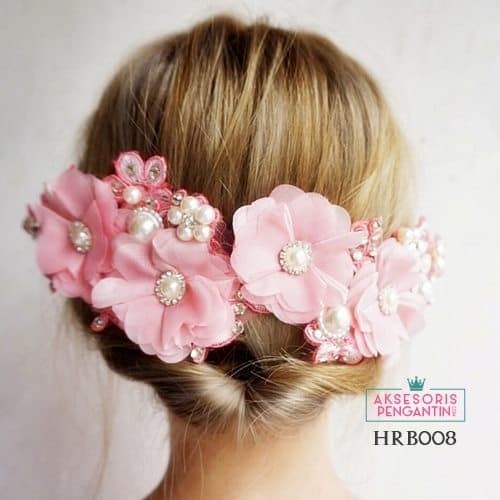 Mahkota - Headpiece Wedding L Aksesoris Rambut Pengantin Modern Pink - Hrb 008