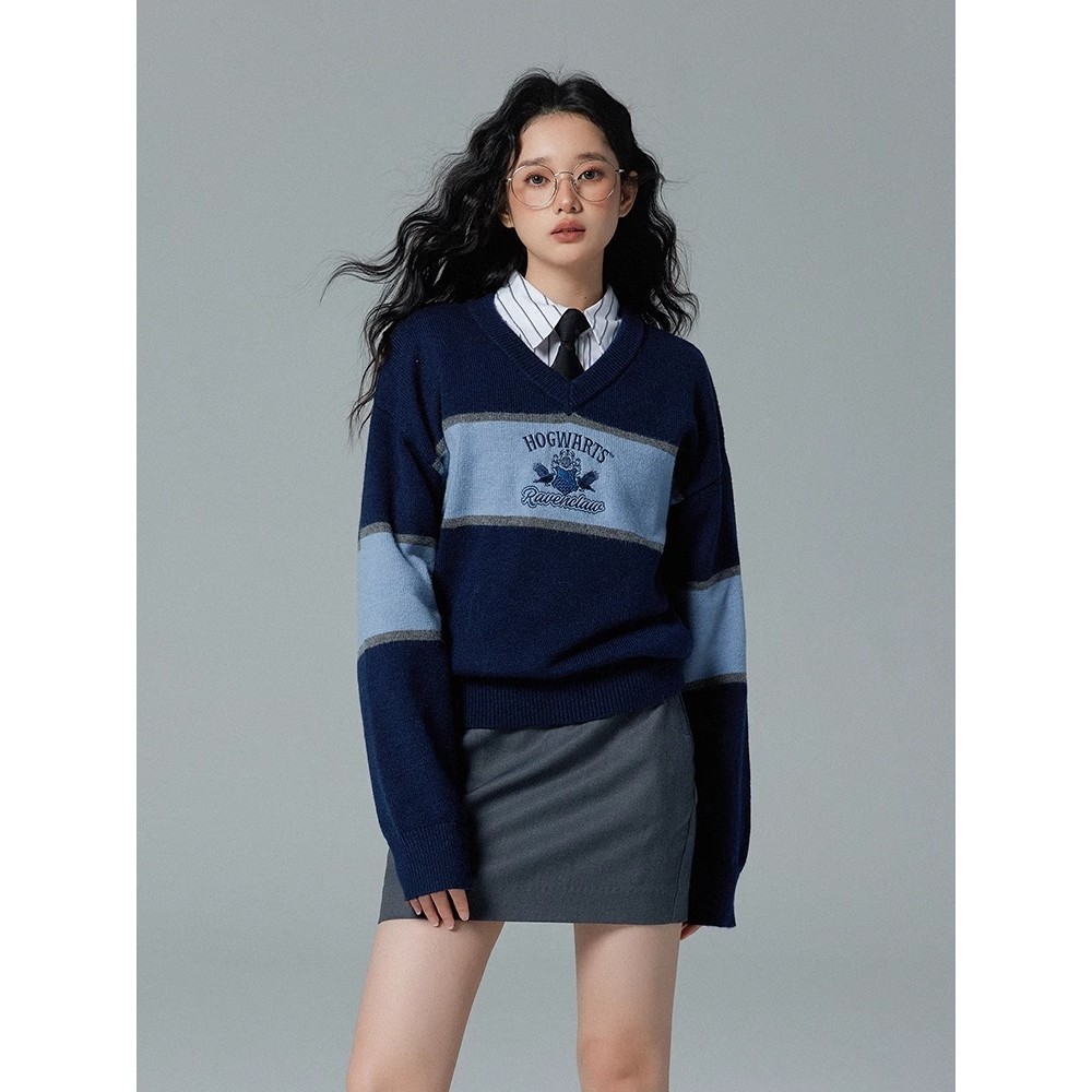 Harry Potter Co-Branded Rajutan Sweater Pullover Color-Blocking 2024 Musim Dingin Musim Semi Gaya Ba